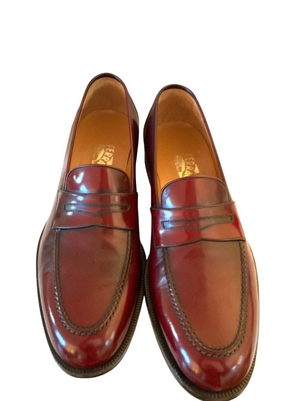 Salvatore Ferragamo Mens Burgundy Leather Loafers Made In Italy Size 10.5